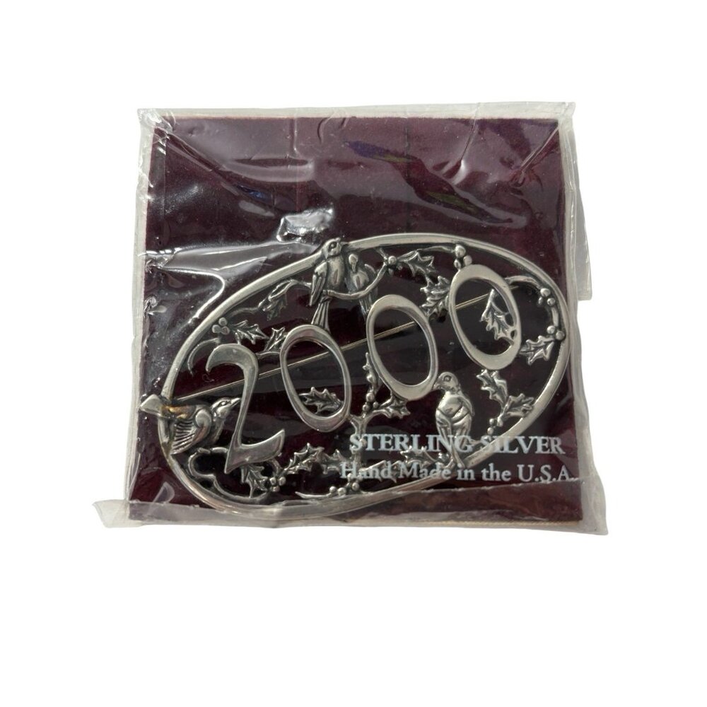Vtg Y2K Hand & Hammer Brooch Pin Pendant 925 Birds Sterling Silver Hand‎ Made